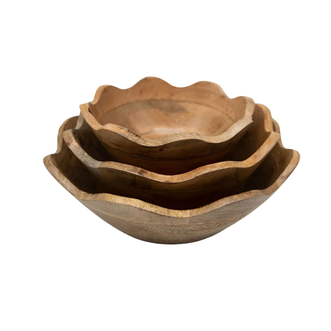 Scalloped Mango Wood Bowl Set