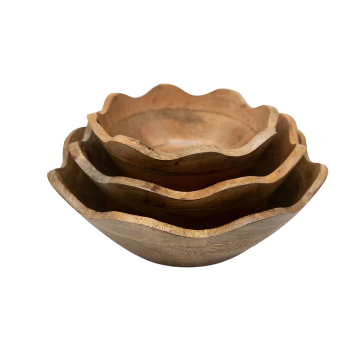 Scalloped Mango Wood Bowl Set