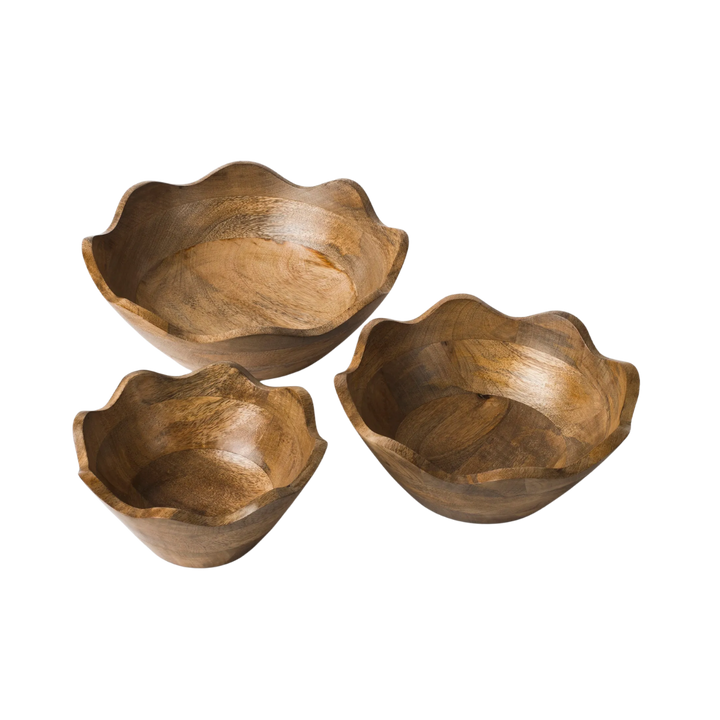 Scalloped Mango Wood Bowl Set