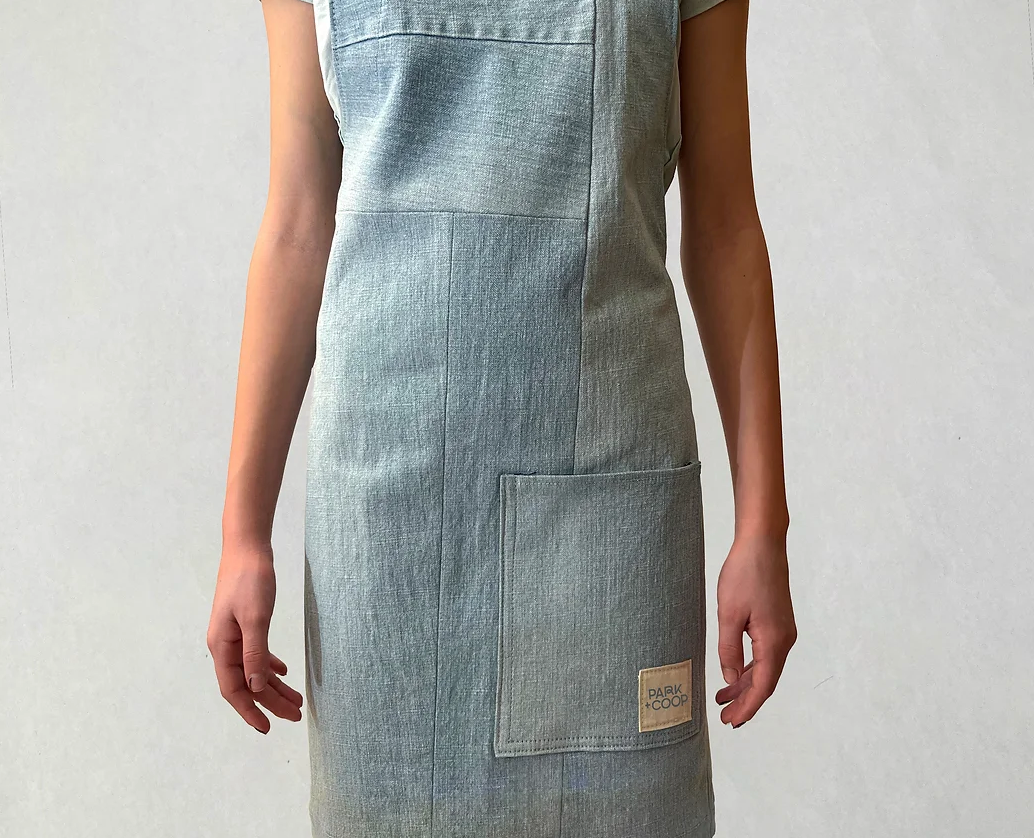 Upcycled Denim Crossback No-Tie Apron, 29" x 30"