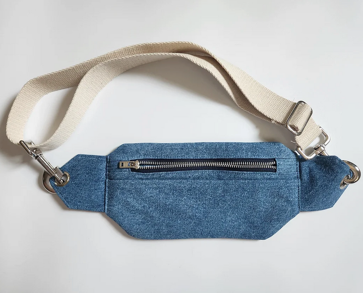 Upcycled Denim Crossbody Belt Bag, 9" x 5"