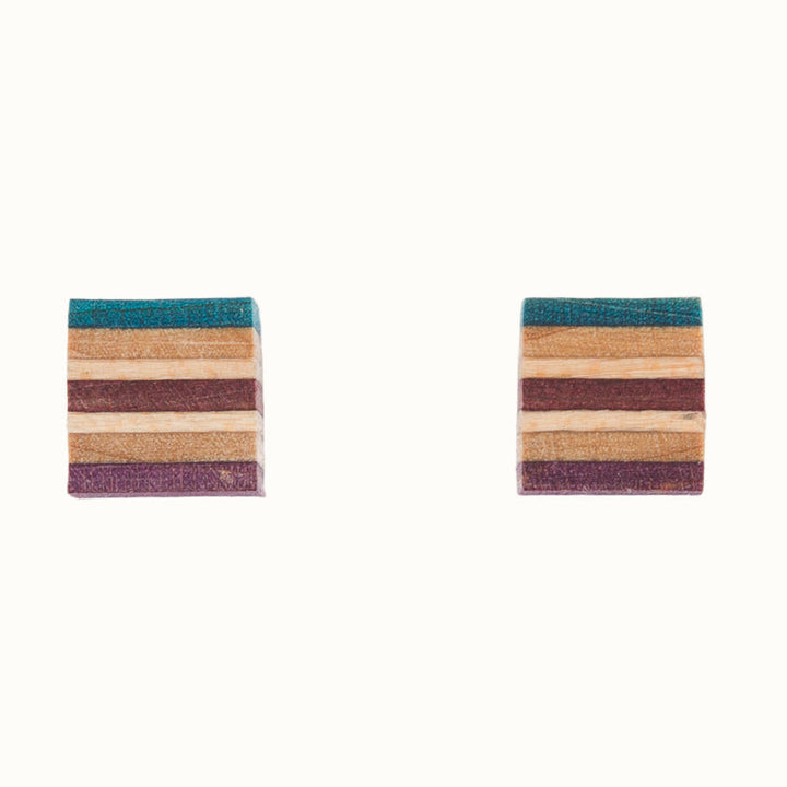 Square Recycled Skateboard Wood Stud Earrings-1