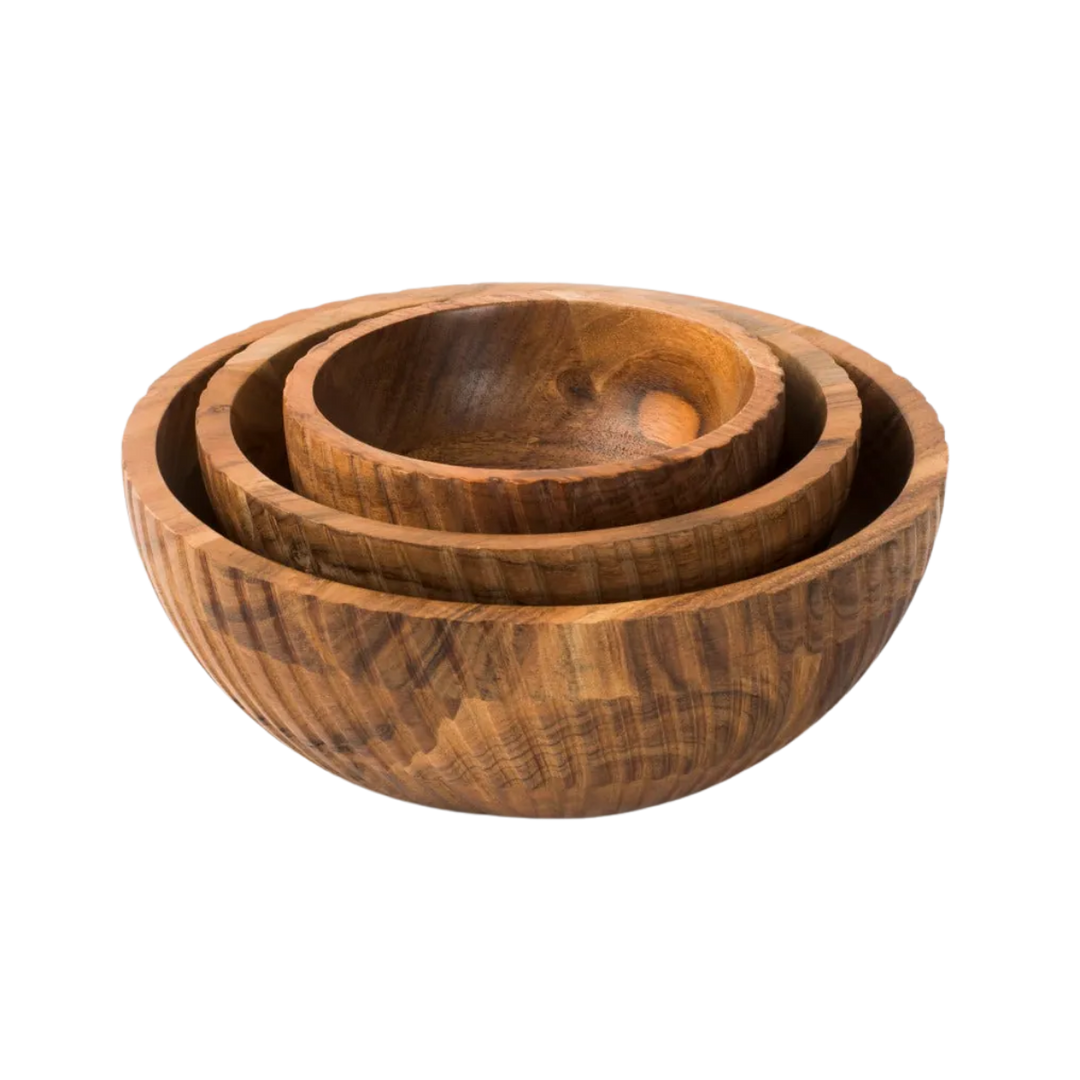 Stria Acacia Wood Stacking Bowl Set