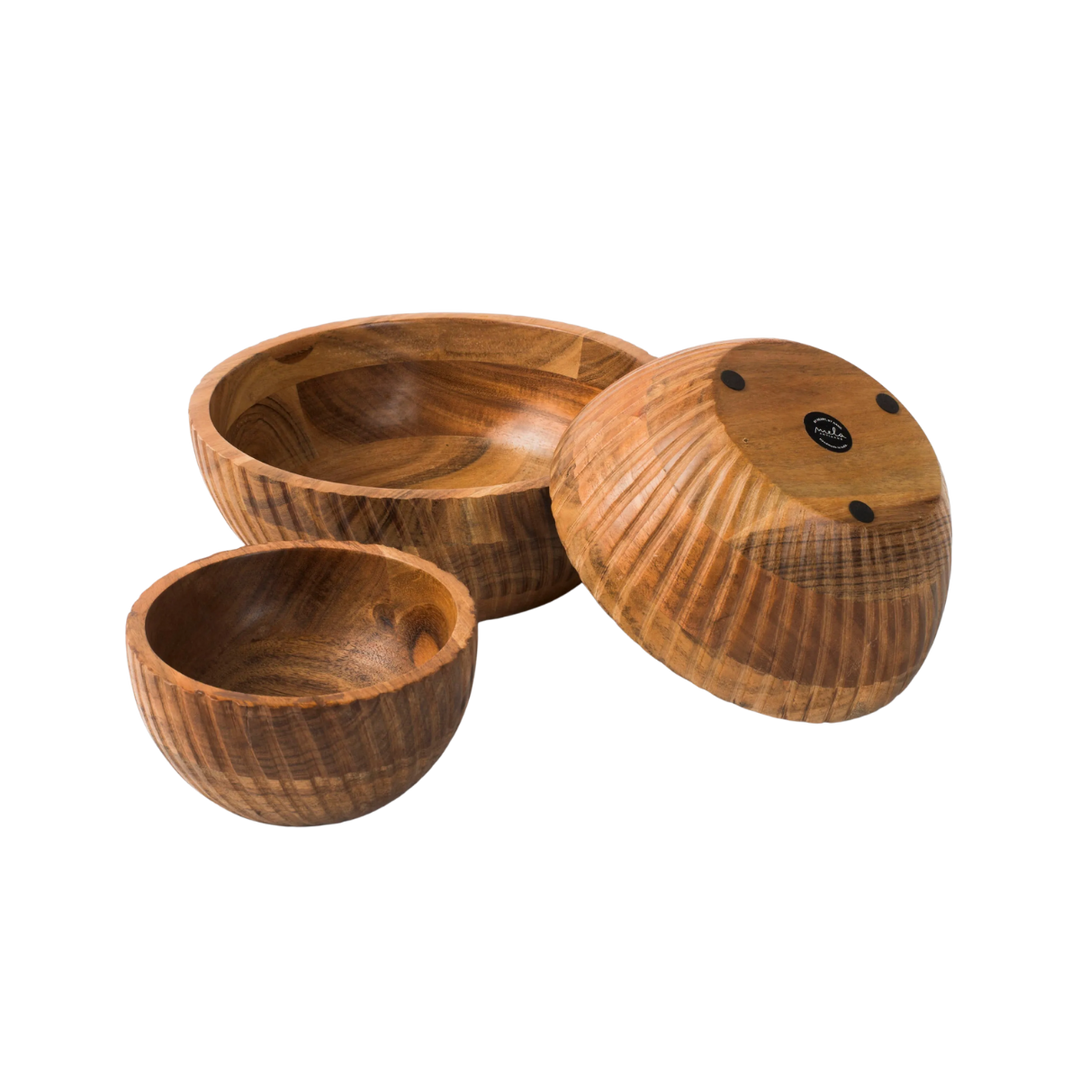 Stria Acacia Wood Stacking Bowl Set