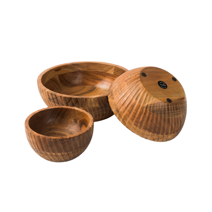 Stria Acacia Wood Stacking Bowl Set