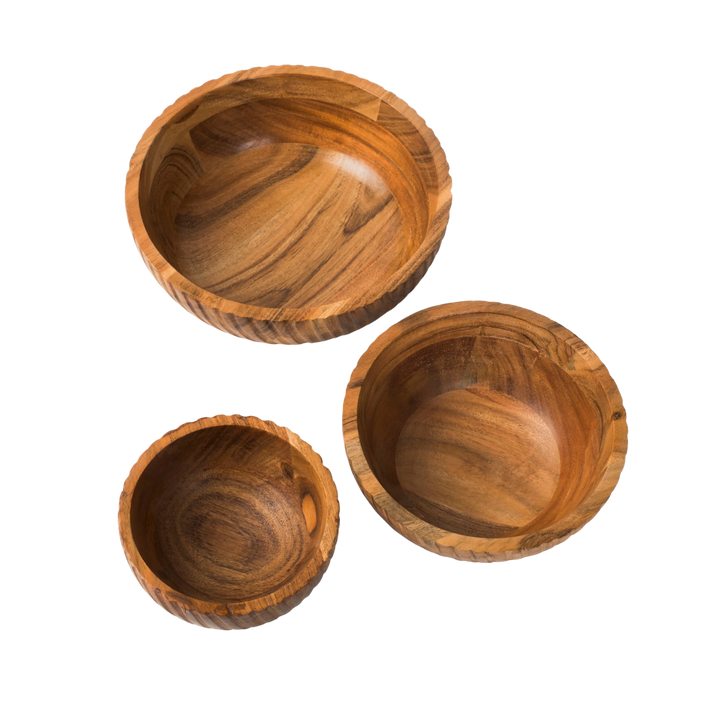 Stria Acacia Wood Stacking Bowl Set