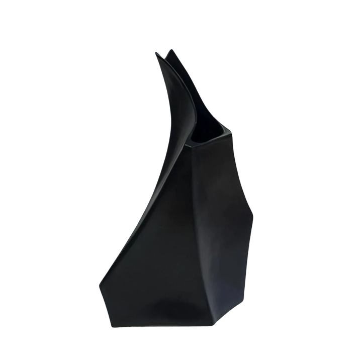 Tall Black Geo Ceramic Vase