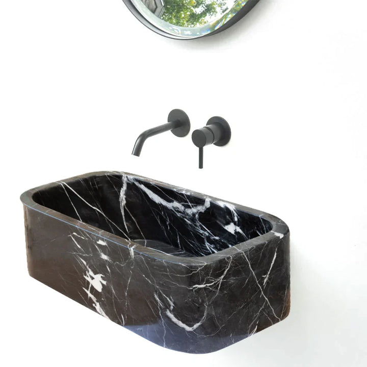 Handcrafted Black Marble Wall-Mount Sink 12" x 18"