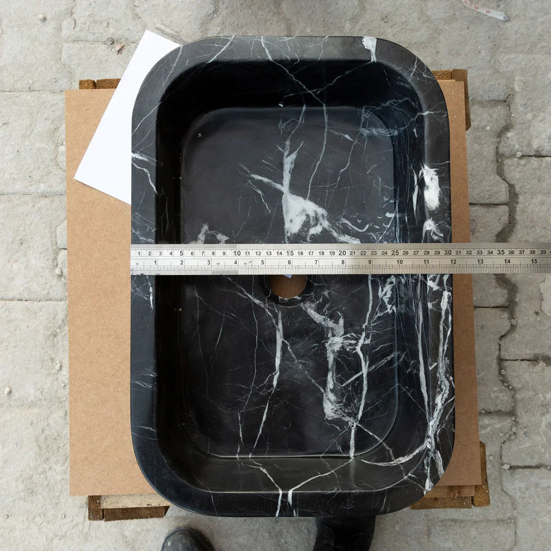 Handcrafted Black Marble Wall-Mount Sink 12" x 18"