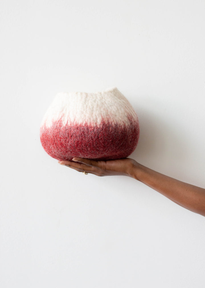 Handcrafted Wool Ukhamba Basket, Berry Red Ombre