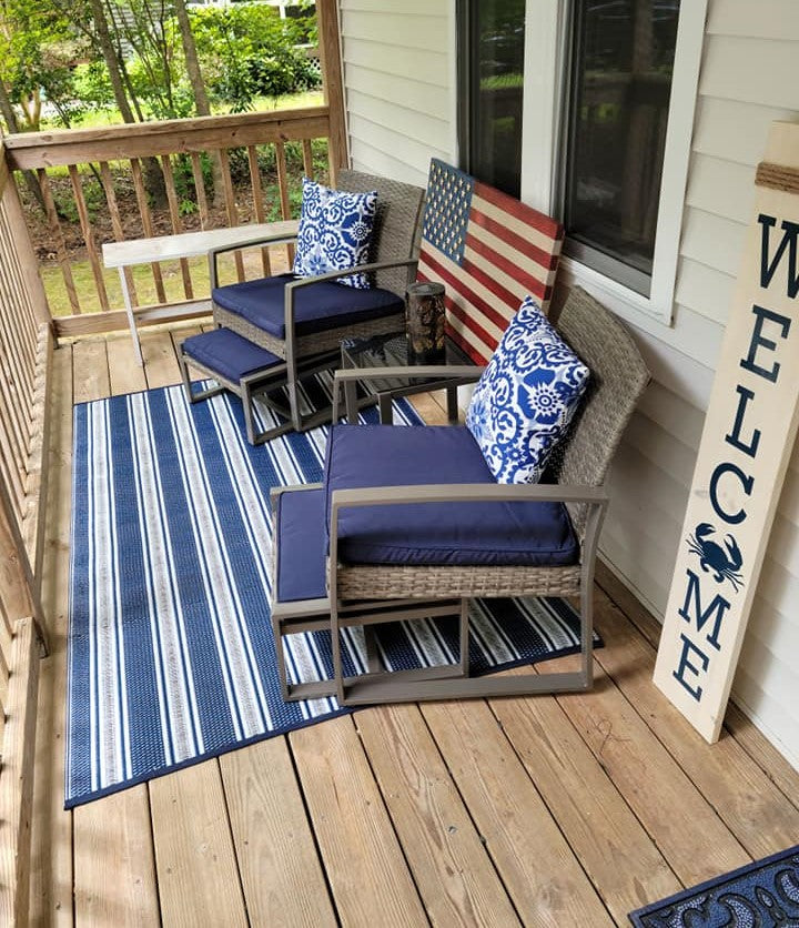 Recycled Plastic Outdoor Runner Rug, Blue &amp; White