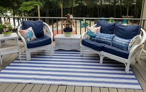 Recycled Plastic Outdoor Runner Rug, Blue &amp; White