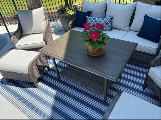 Recycled Plastic Outdoor Runner Rug, Blue &amp; White