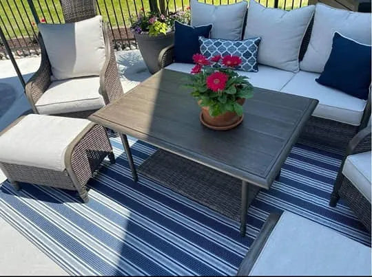 Vertical Stripe Blue White Runner Rug