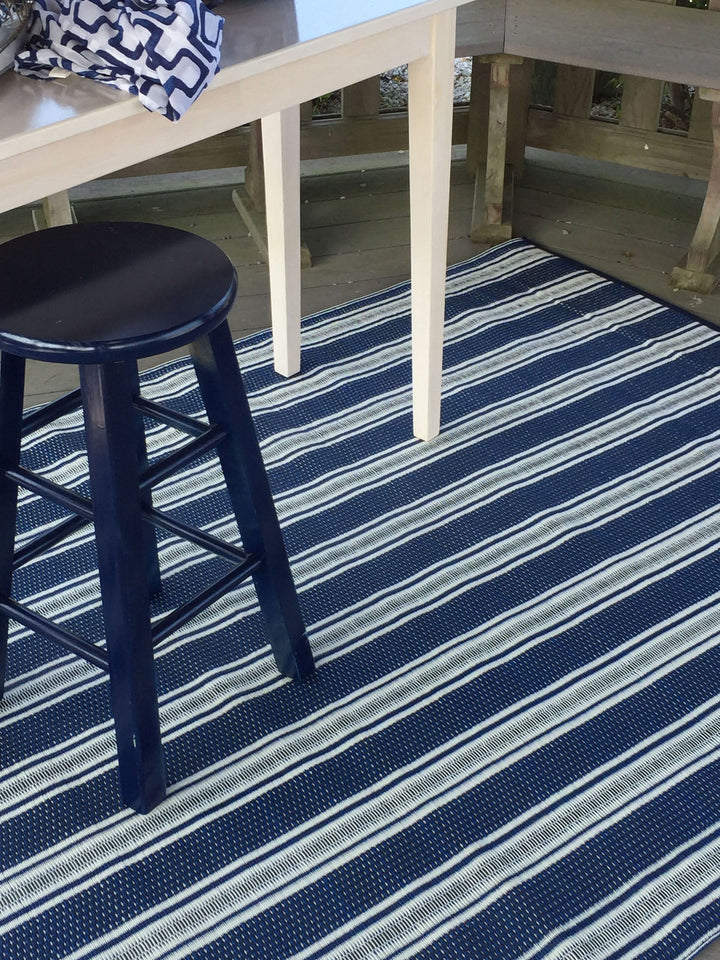 Recycled Plastic Outdoor Runner Rug, Blue &amp; White