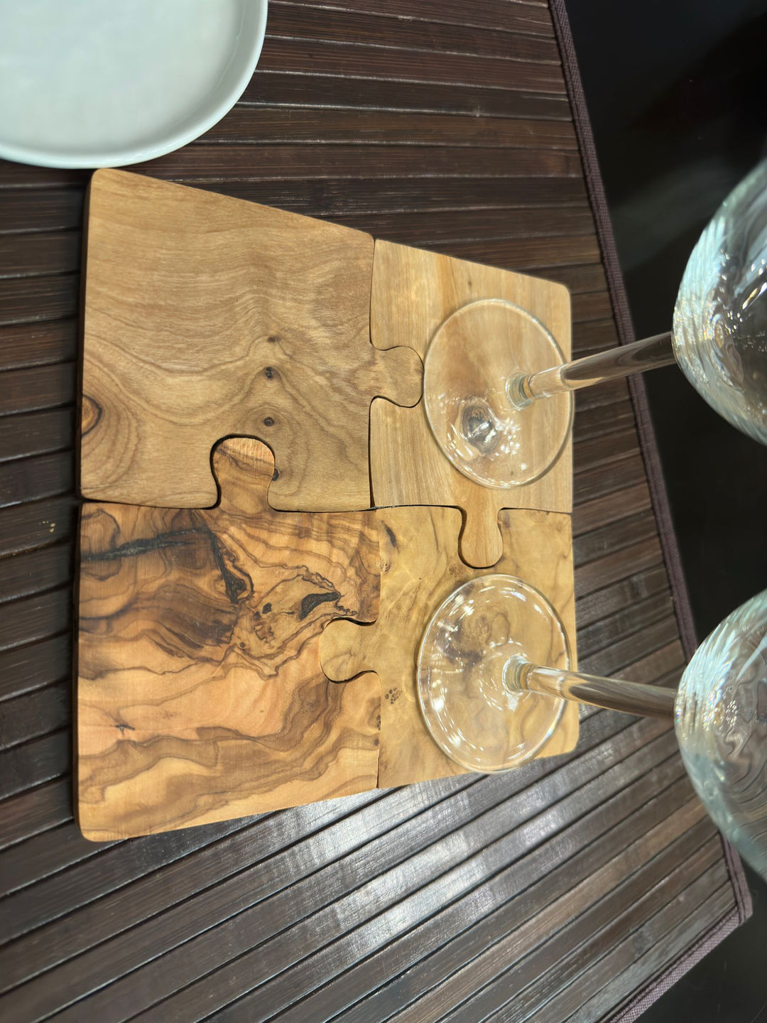Handcrafted Olive Wood Puzzle Coaster Set, 4 Ct.