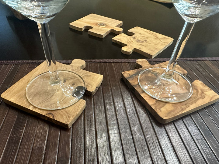 Handcrafted Olive Wood Puzzle Coaster Set, 4 Ct.