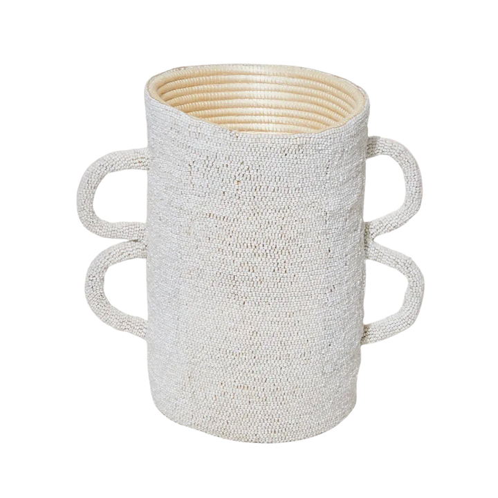 White Beaded Double Handle Vessel