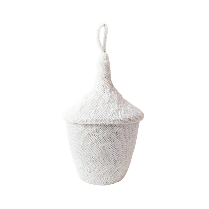 White Beaded Sisal Peace Basket