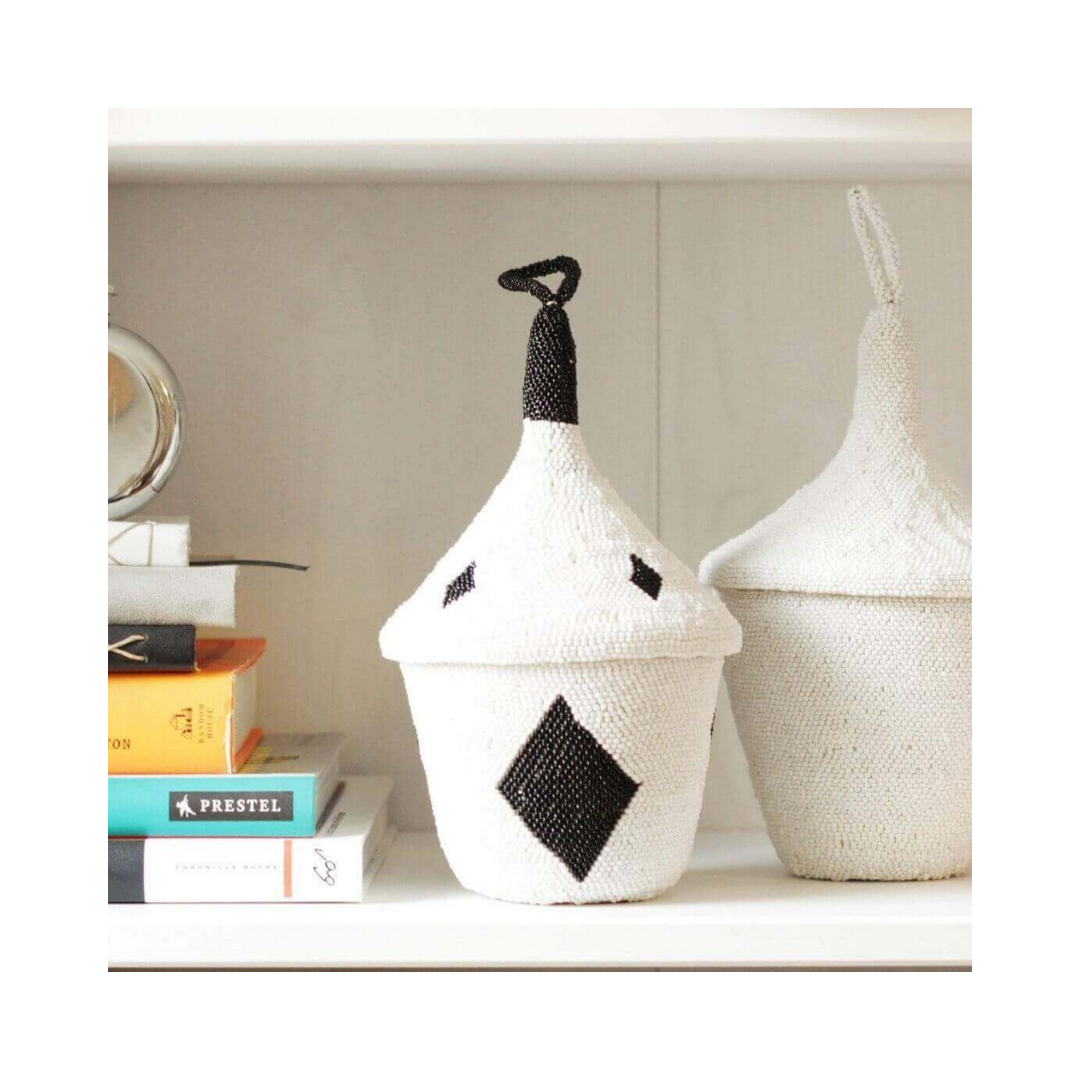 White Beaded Sisal Peace Basket