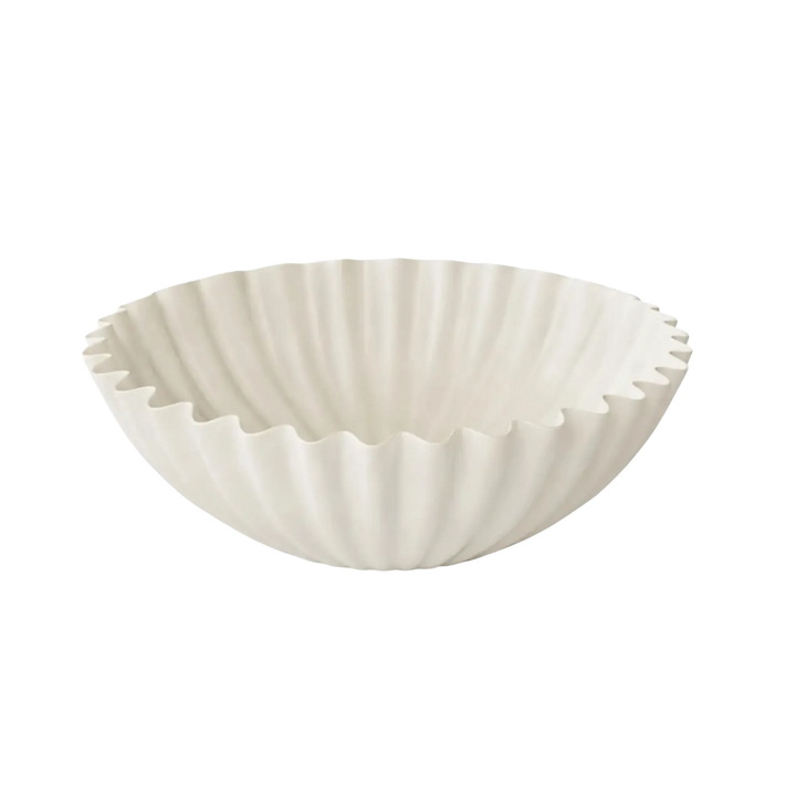 White Ribbed Aluminum Sculpted Bowl
