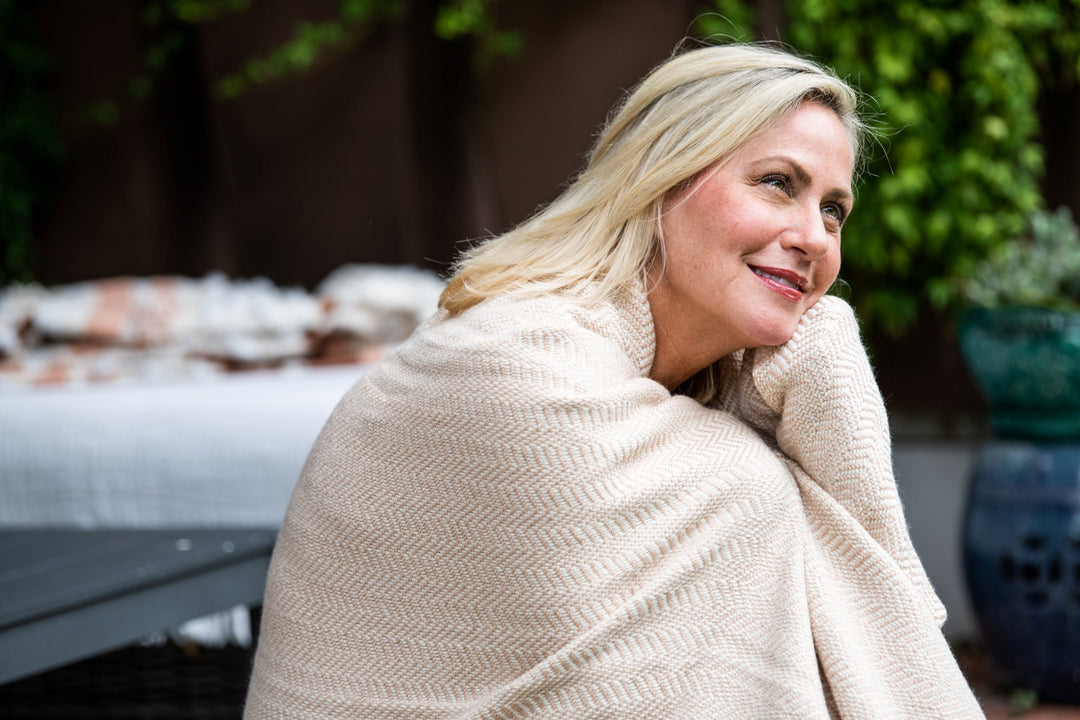 Carbon-Neutral Chevron Wool Throw Blanket