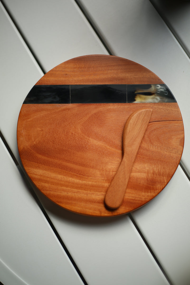 Upcycled Horn Inlay Wood Cutting Board, 9"