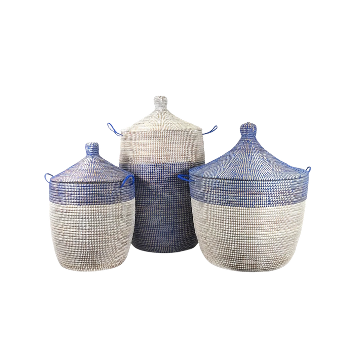 Woven Millet Grass Basket Navy