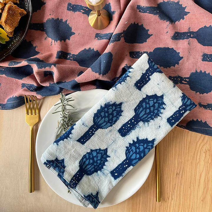 Organic Hand Block Printed Cotton Table Napkins, Indigo, 4 Ct.