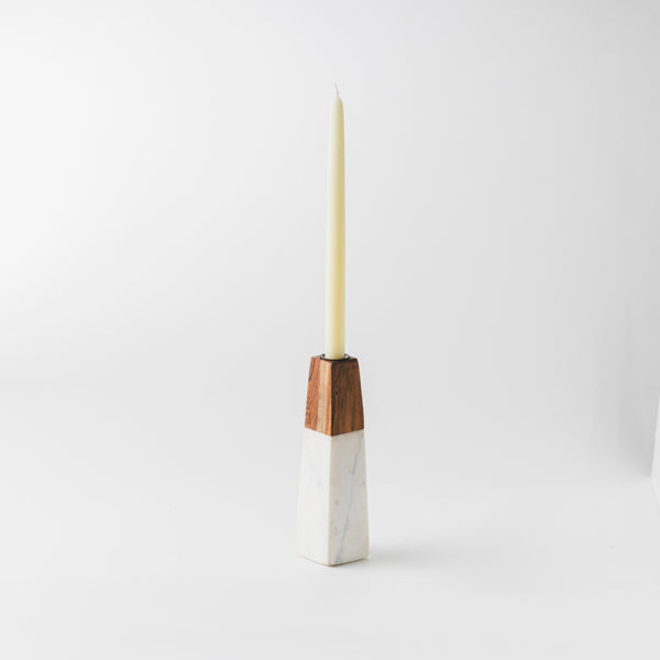 Handcrafted Marble &amp; Acacia Wood Tapered Candleholder