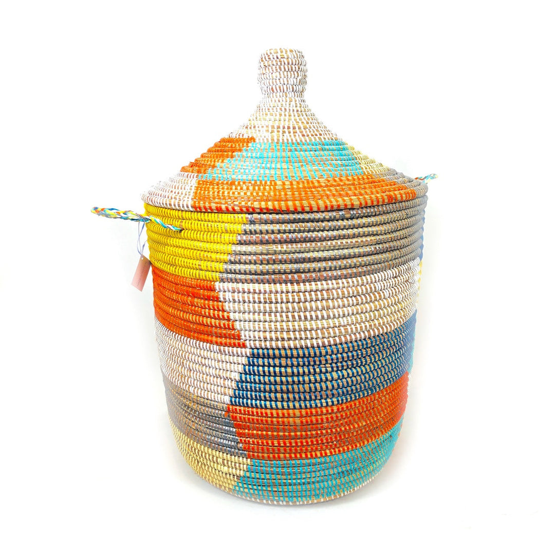 Handwoven Cattail Multicolor Storage Basket, 22"