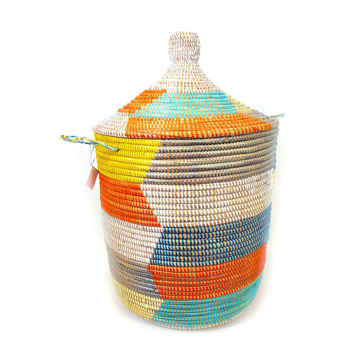 Handwoven Cattail Multicolor Storage Basket, 22"
