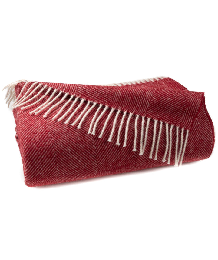 Pure Shetland Lambswool Herringbone Throw, Cherry