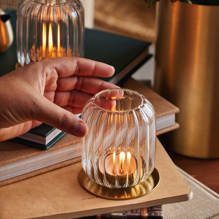 Handcrafted Fluted Borosilicate Glass Lanterns, 2 Ct.
