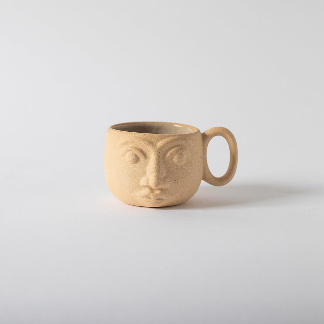 Handcrafted Clay Ceramic Face Mug, 2.5" x 3"