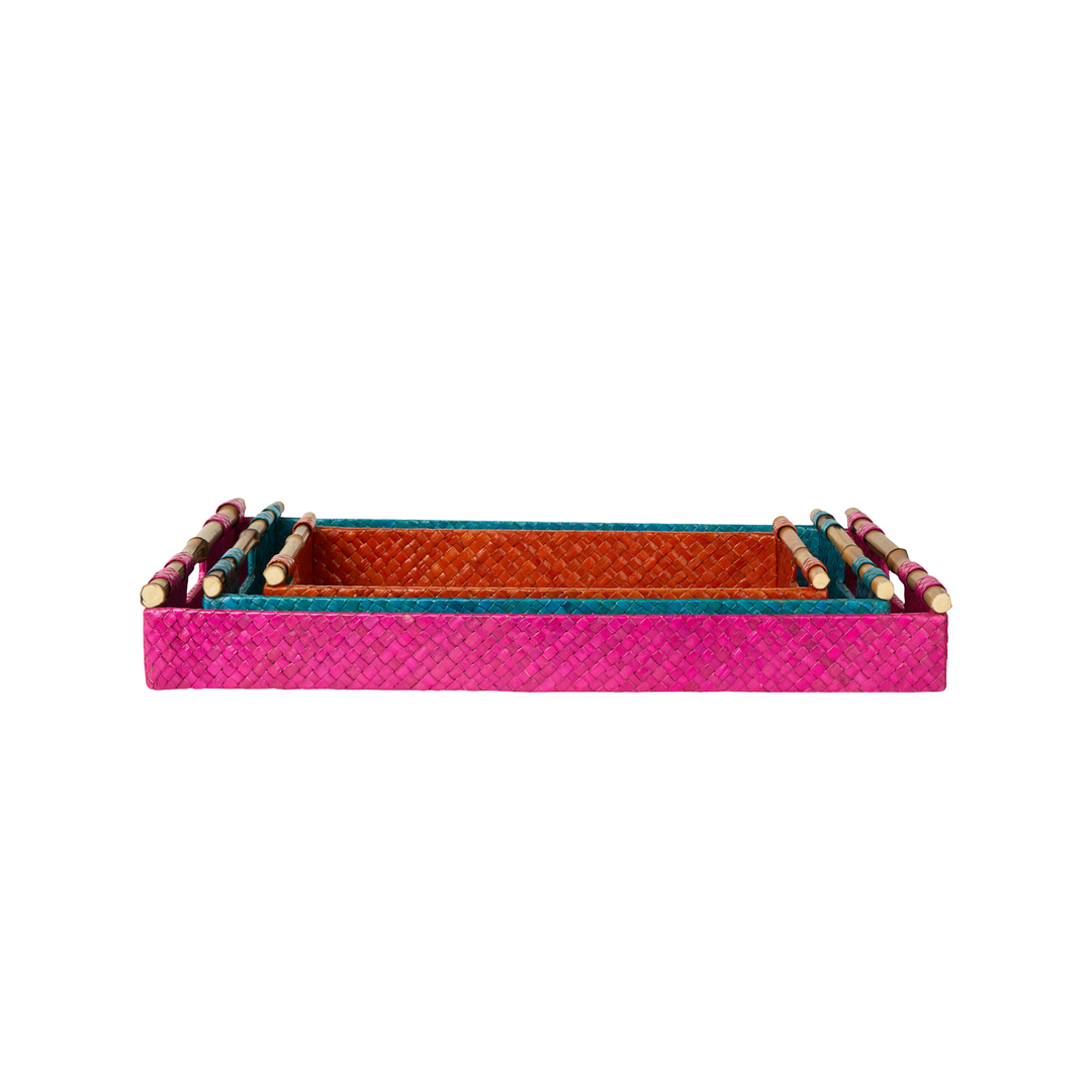 Handcrafted Pandanus &amp; Bamboo Decorative Tray Set, 3 Ct.