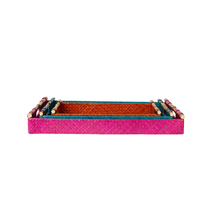 Handcrafted Pandanus &amp; Bamboo Decorative Tray Set, 3 Ct.
