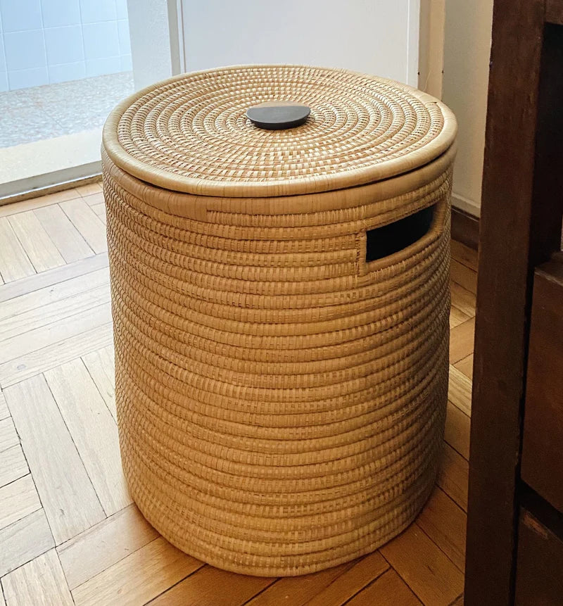 Handcrafted Mulaza Palm &amp; Mahogany Storage Basket