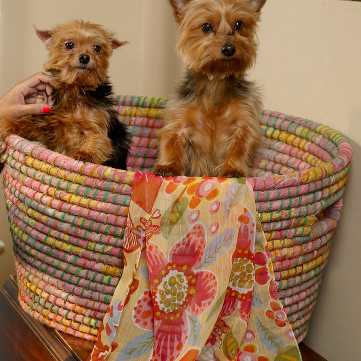 Upcycled Sari Kaisa Grass Handwoven Laundry Basket
