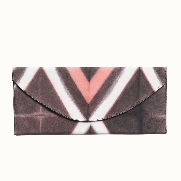 Handcrafted Shibori Cotton Pouch, Black &amp; Pink, 10" x 4"