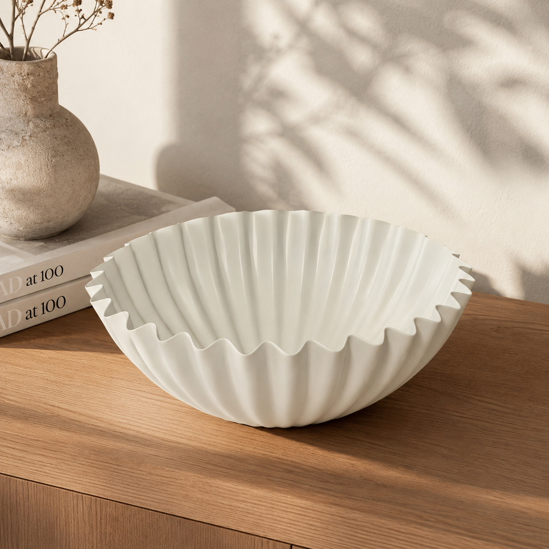 Vegan Aluminum Ribbed Sculptural Decor Bowl, 12.25"