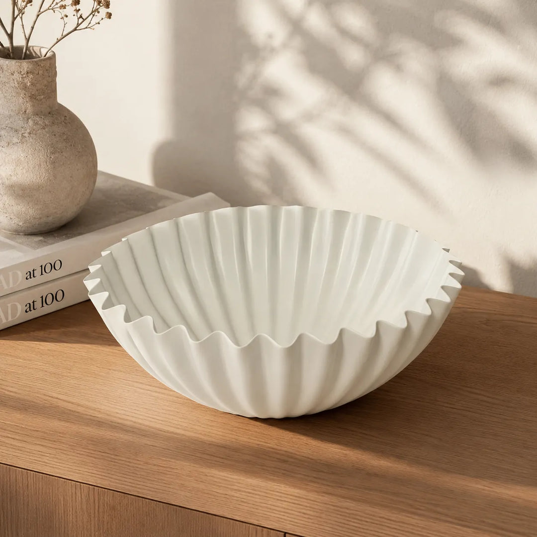 White Ribbed Aluminum Sculpted Bowl