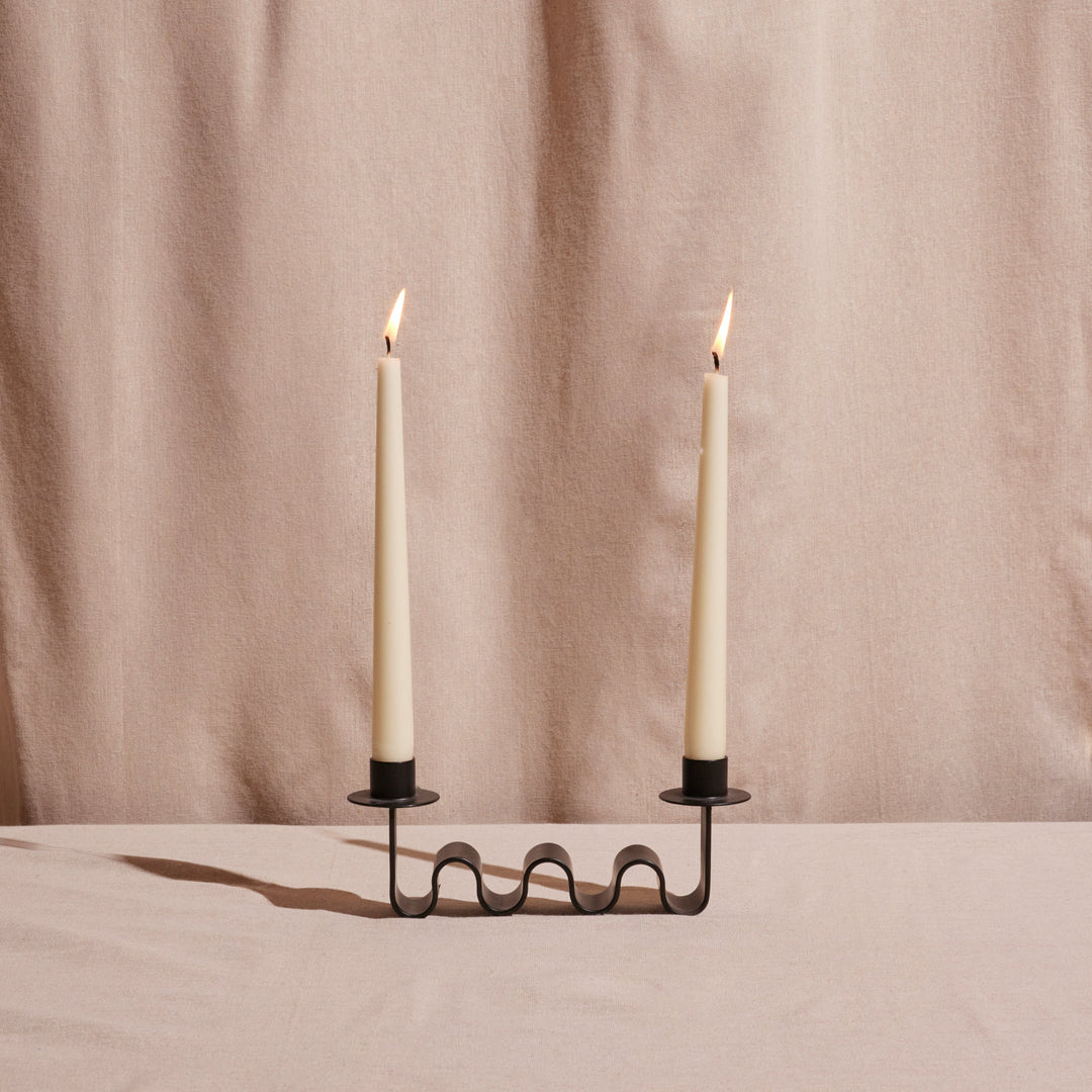 Handcrafted Wavy Black Metal Taper Candle Holder Decor