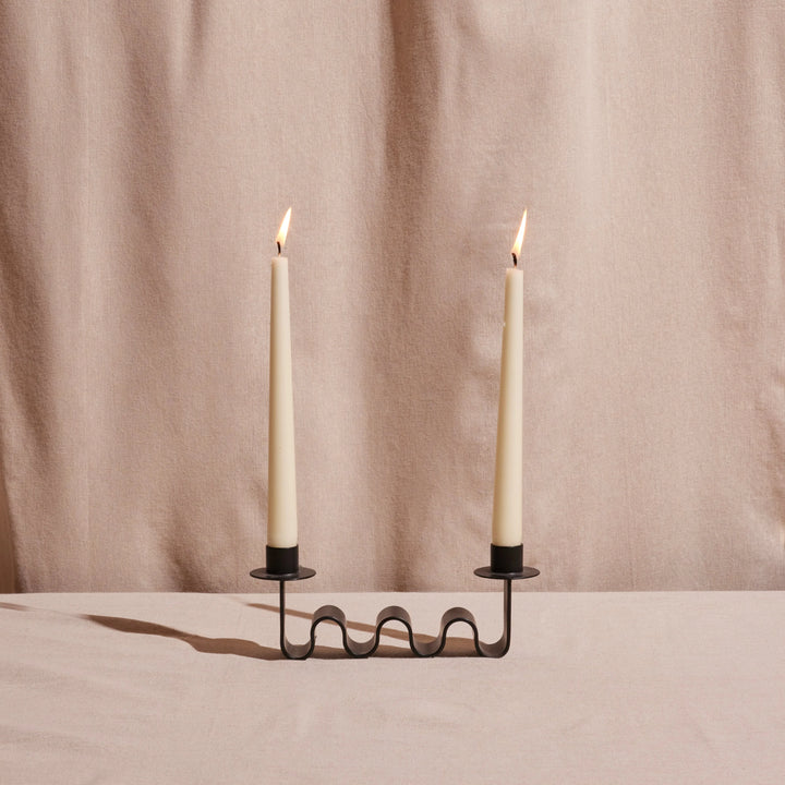 Wavy Black Metal Taper Candle Holder