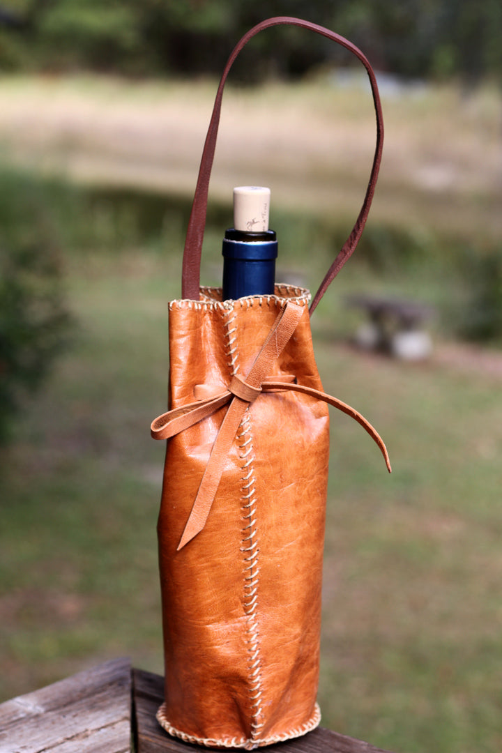Handcrafted Leather Bottle Holder Tote