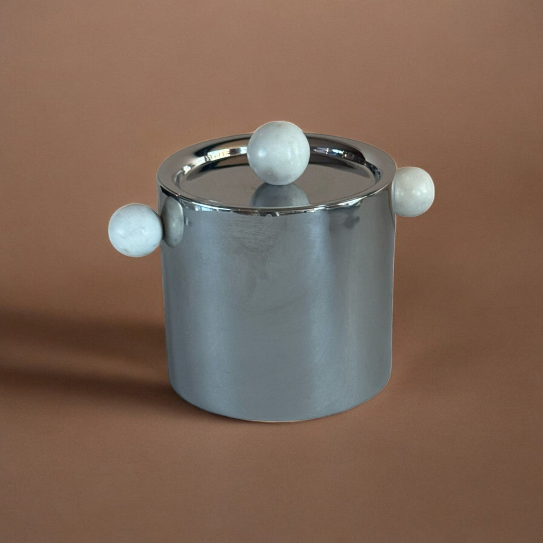 Handcrafted Marble &amp; Steel Ice Bucket Serveware