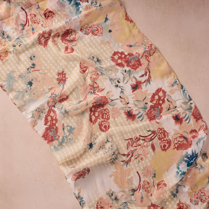 Handcrafted Floral Chiffon Scarf, Blue &amp; Red