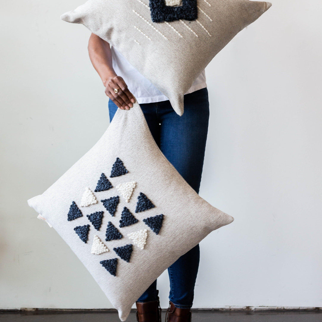 Handcrafted Wool Geometric Textured Throw Pillow