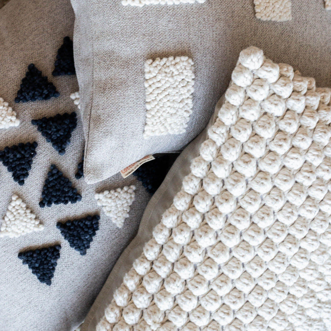Handcrafted Wool Geometric Textured Throw Pillow