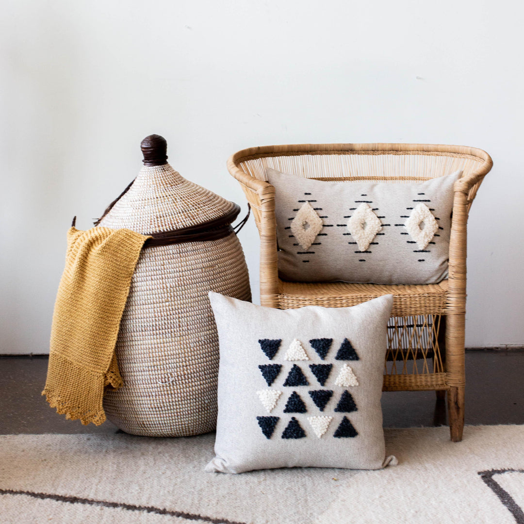 Handcrafted Wool Geometric Textured Throw Pillow